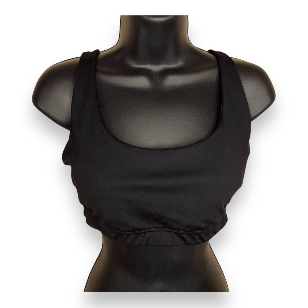 LARGE VICTORIAS SECRET BLACK BRALETTE CASUAL LINED WIREFREE STRAPPY BACK ACCENT